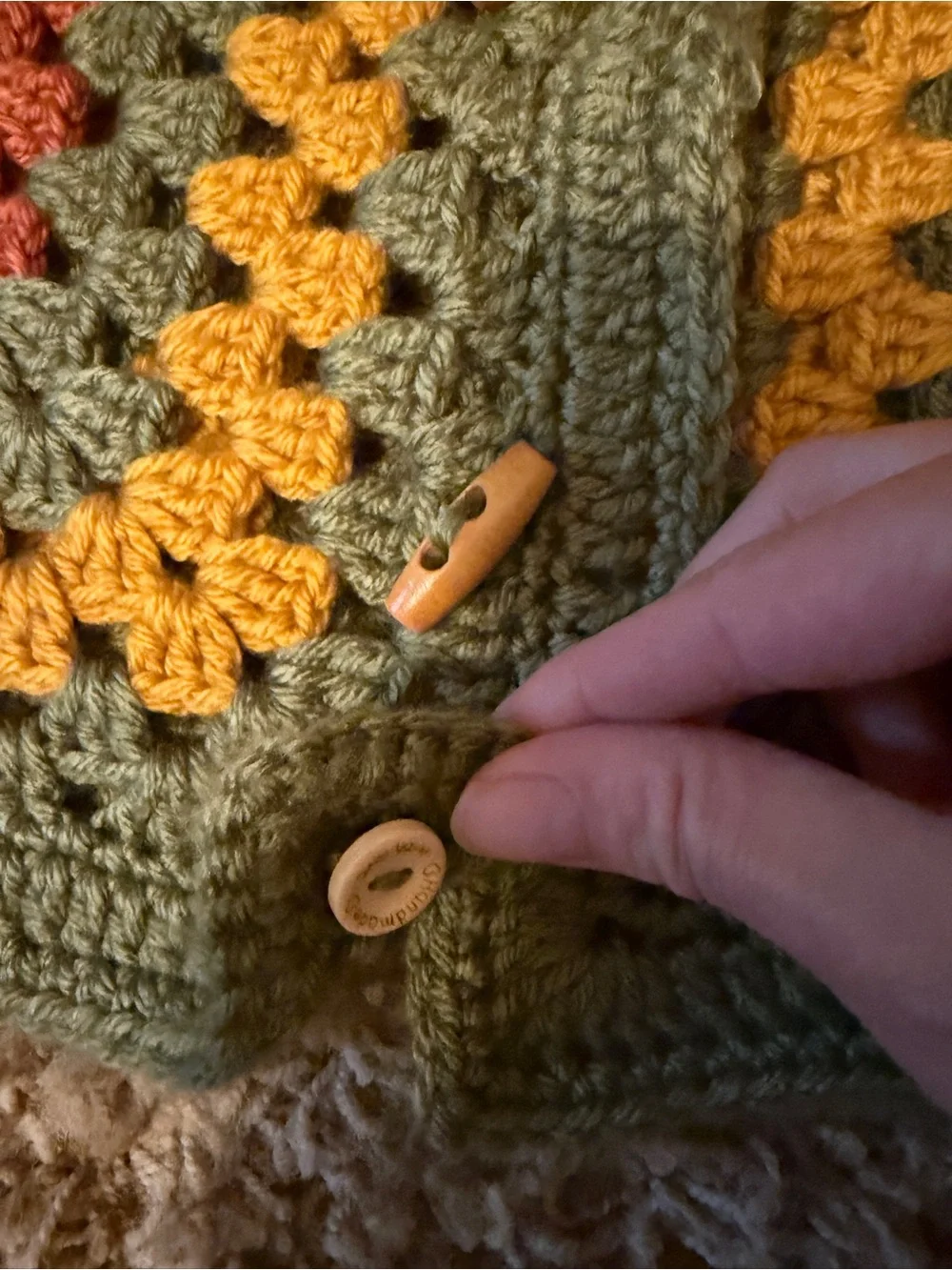 Handmade Retro Granny Square Cardigan Sweater Sage Green Toddler 12M 2T